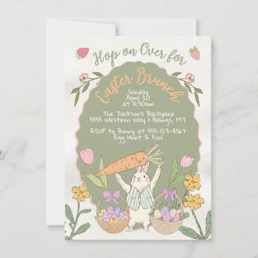 Paashaas Carrot Brunch Egg Hunt Party Kaart (Voorkant)