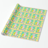 Paashaas Chick en Eieren Op Plaid Cadeaupapier (Uitgerold)