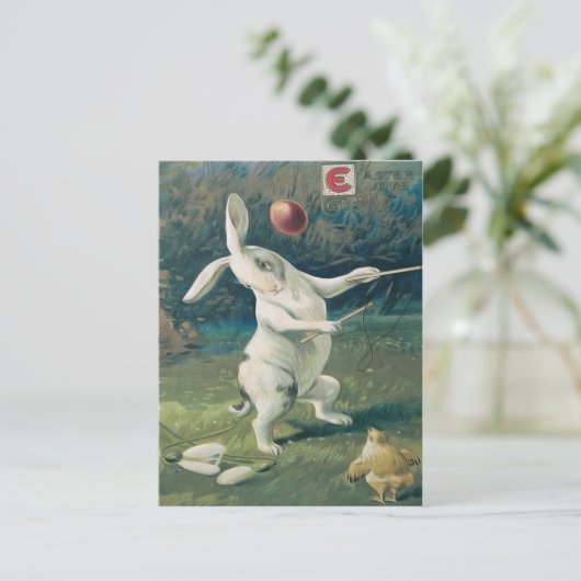 paashaas chick spelen lelie feestdagenkaart (Staand voorkant)