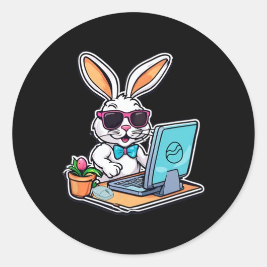 Paashaas Computer Videogame Liefhebbers 1 Ronde Sticker (Voorkant)