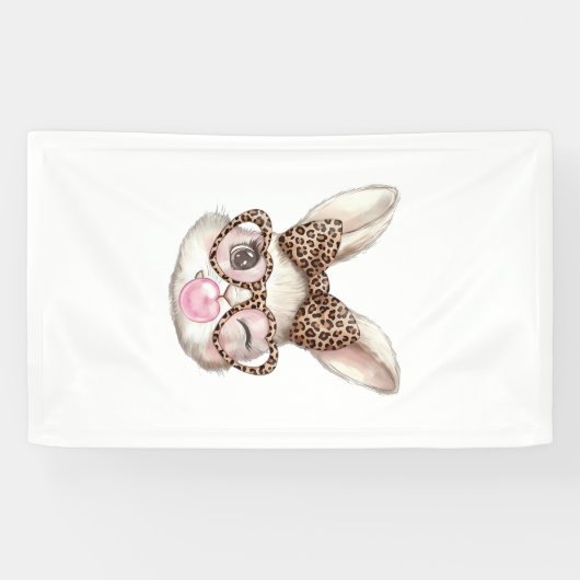 Paashaas Cute Bril Luipaard Konijn Konijn Eenvoudi Spandoek (Horizontaal)
