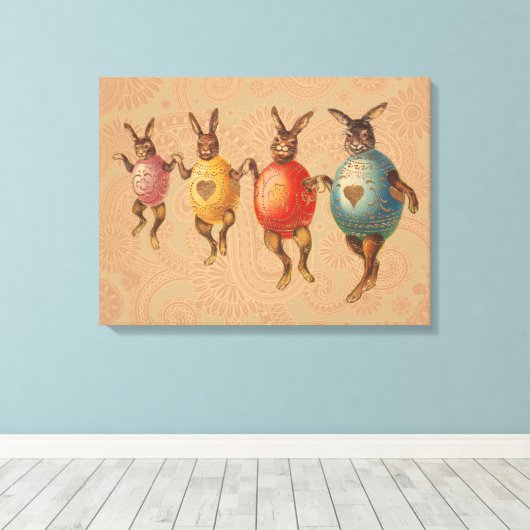 Paashaas dansende eieren canvas afdruk (Insitu (Houten vloer))