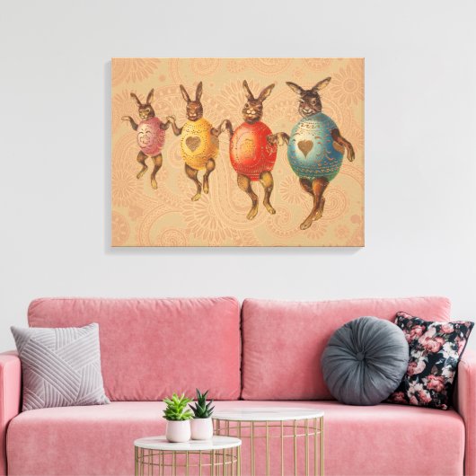 Paashaas dansende eieren canvas afdruk (Insitu (Woonkamer))