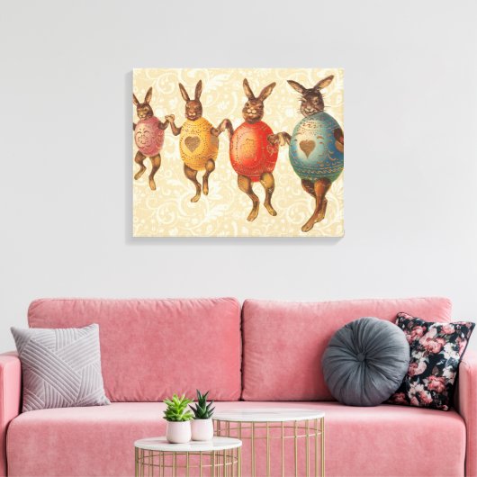 Paashaas dansende eieren canvas afdruk (Insitu (Woonkamer))