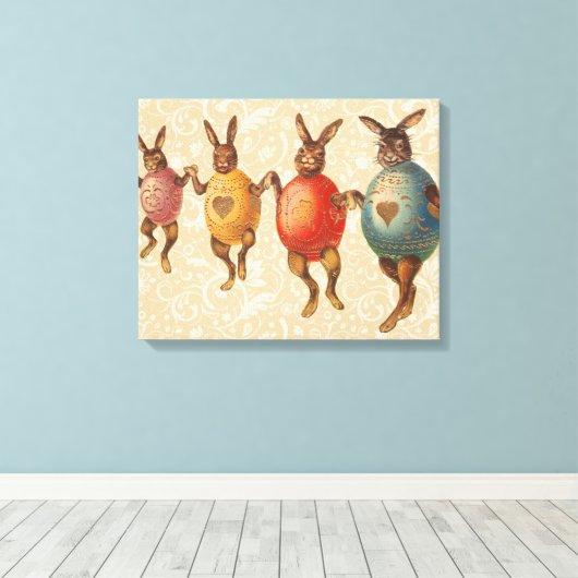 Paashaas dansende eieren canvas afdruk (Insitu (Houten vloer))