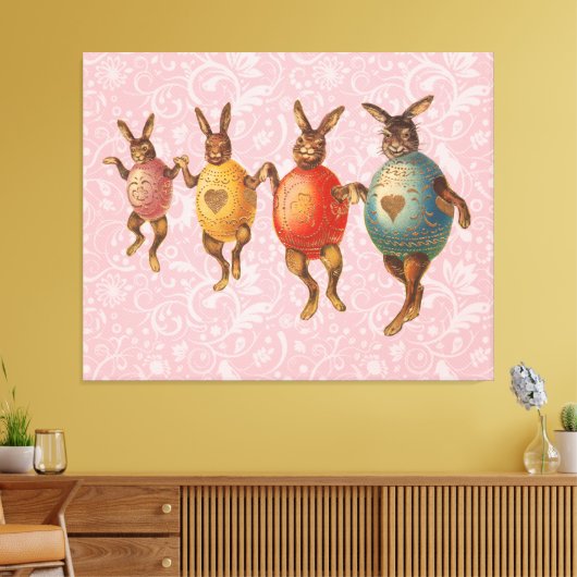 Paashaas dansende eieren canvas afdruk (Insitu (Woonkamer))