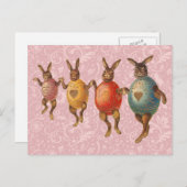 Paashaas dansende eieren feestdagenkaart (Voorkant / Achterkant)