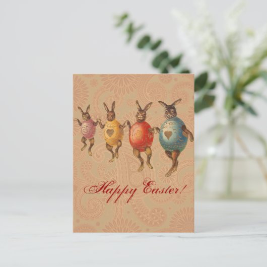 Paashaas dansende eieren feestdagenkaart (Staand voorkant)