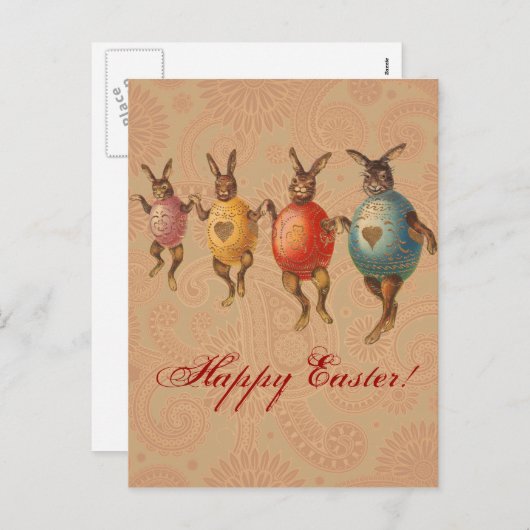 Paashaas dansende eieren feestdagenkaart (Voorkant / Achterkant)