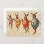 Paashaas dansende eieren feestdagenkaart (Voorkant / Achterkant)