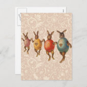 Paashaas dansende eieren feestdagenkaart (Voorkant / Achterkant)