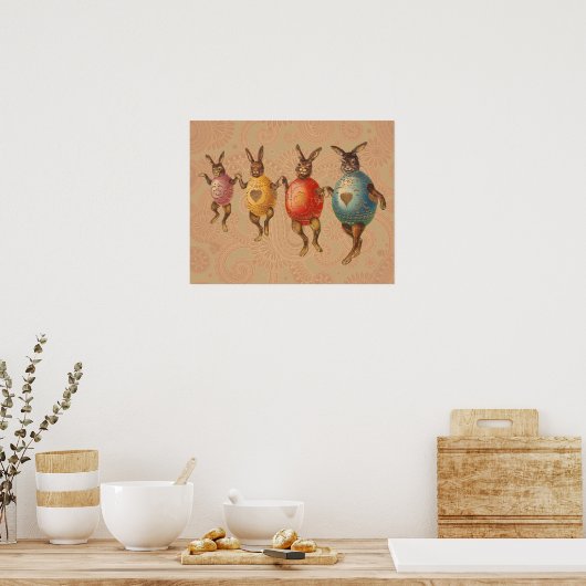 Paashaas dansende eieren poster (Keuken)