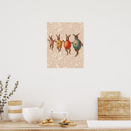 Paashaas dansende eieren poster (Keuken)