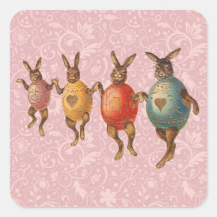 Paashaas Dansende Eieren Vierkante Sticker