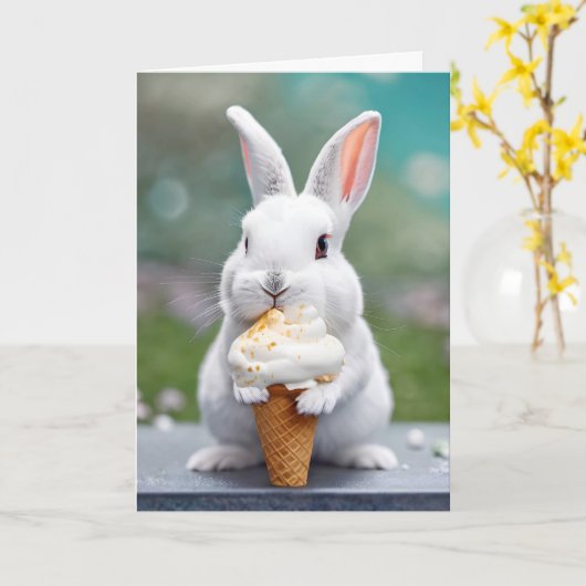 Paashaas die een ijsje eet kaart (Gele Bloem)