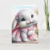 Paashaas draagt roze kantjurk kaart (Voorkant)