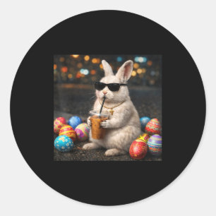 Paashaas drinkend ijs koffie mannen haas paas ronde sticker