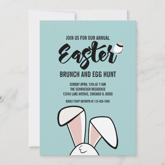 Paashaas Ears Paasbrunch Egg Hunt Uitnodigen Kaart (Voorkant)