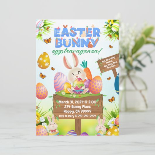 Paashaas Eggstravaganza uitnodiging (Staand voorkant)