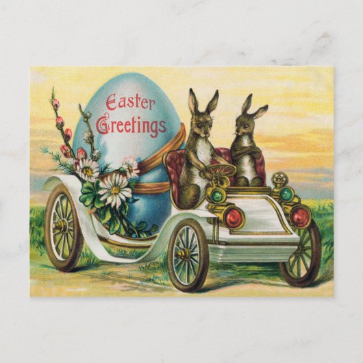 Paashaas Ei Auto Madeliefje Feestdagenkaart (Voorkant)