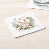 Paashaas, ei en krans kartonnen onderzetters (Schuin)