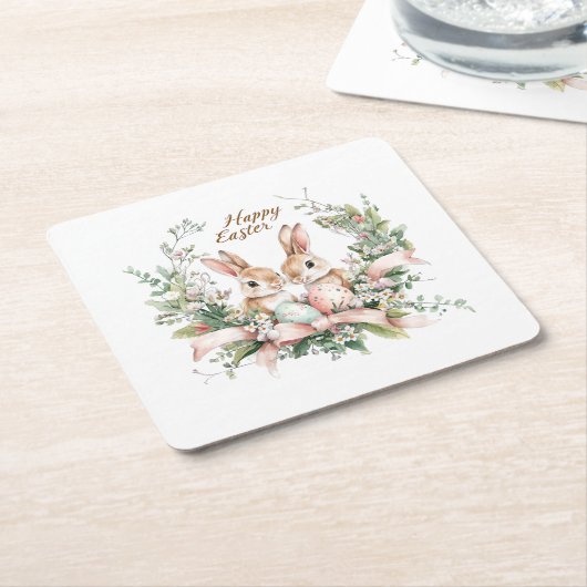 Paashaas, ei en krans kartonnen onderzetters (Schuin)