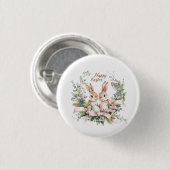 Paashaas, ei en krans ronde button 3,2 cm (Voorkant /achterkant)