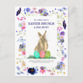 Paashaas Ei Hunt Brunch Bloemen Uitnodiging Briefkaart (Voorkant)