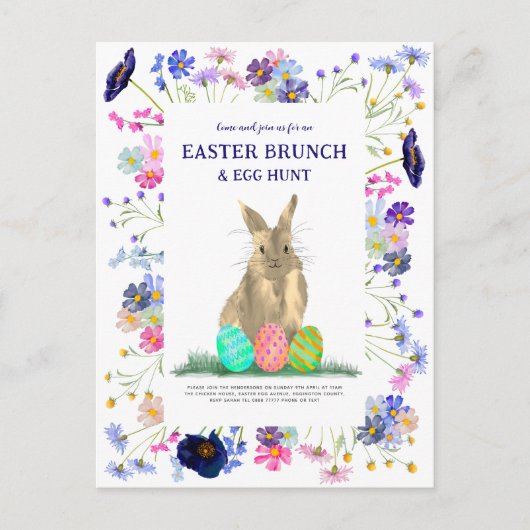 Paashaas Ei Hunt Brunch Bloemen Uitnodiging Briefkaart (Voorkant)