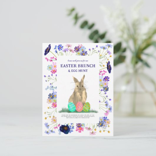 Paashaas Ei Hunt Brunch Bloemen Uitnodiging Briefkaart (Staand voorkant)