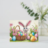 Paashaas Ei Jacht in de lente Bloemtuin Feestdagenkaart (Staand voorkant)