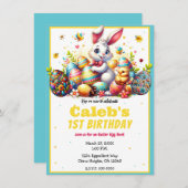 Paashaas & Eieren 1e verjaardagsfeestje Kaart (Voorkant / Achterkant)