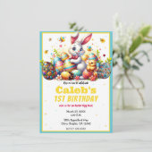 Paashaas & Eieren 1e verjaardagsfeestje Kaart (Staand voorkant)