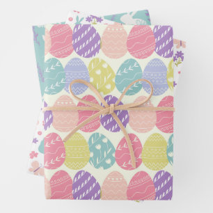 Paashaas Eieren 3 Design Cadeauverpakking Inpakpapier Vel