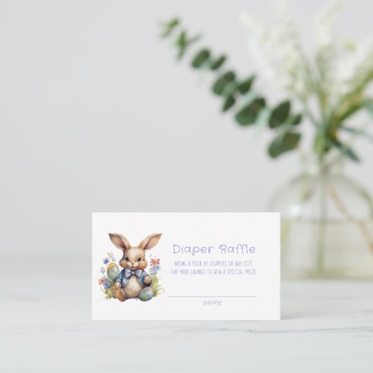 Paashaas Eieren en Bloemen Luier Raffle Visitekaartje (Staand voorkant)