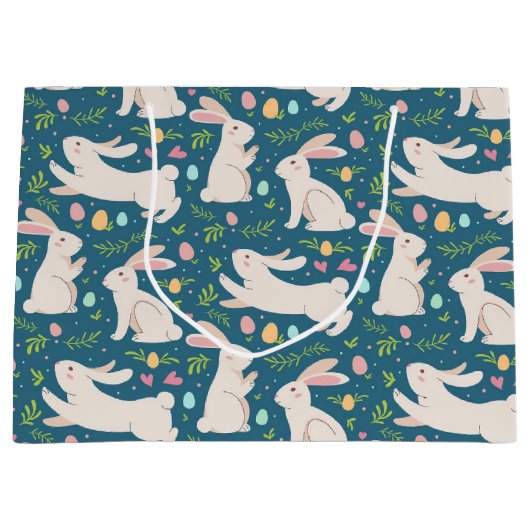 Paashaas eieren en groen patroon groot cadeauzakje (Voorkant)