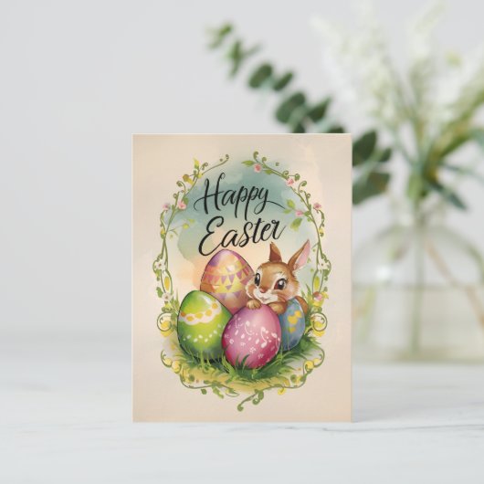  paashaas eieren feestdagenkaart (Staand voorkant)