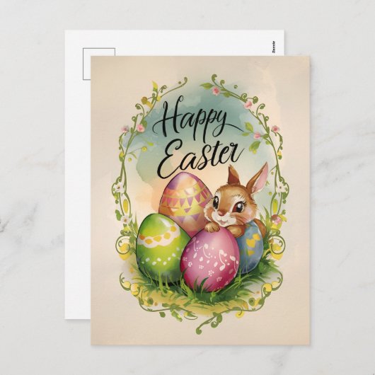  paashaas eieren feestdagenkaart (Voorkant / Achterkant)
