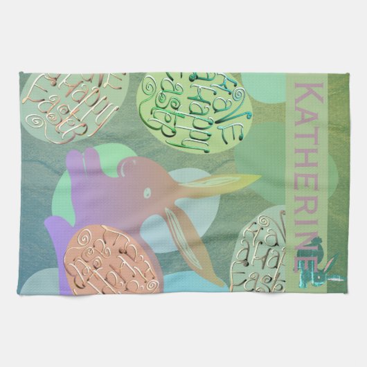 Paashaas eieren "Gelukkig Pasen" Theedoek (Horizontaal)