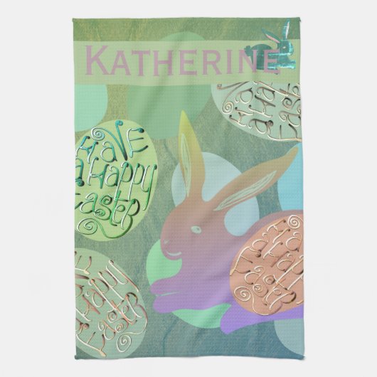 Paashaas eieren "Gelukkig Pasen" Theedoek (Verticaal)