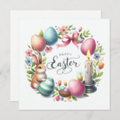 Paashaas Eieren Kaars Illustratie Feestdagenkaart (Voorkant / Achterkant)