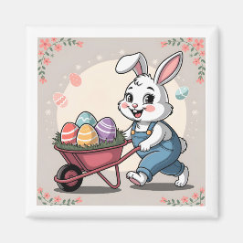 Paashaas Eieren & kruiwagen Magneet