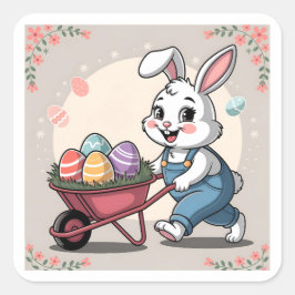 Paashaas Eieren & kruiwagen Vierkante Sticker