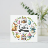Paashaas Eieren Kuiken Illustratie Feestdagenkaart (Staand voorkant)