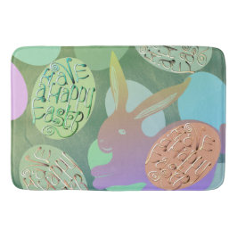 Paashaas eieren op blauw groen badmat