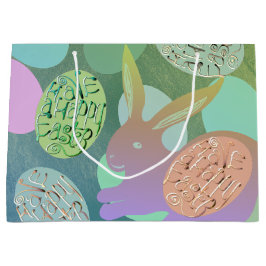 Paashaas Eieren op Blauw Groen Grote Gift Bag Groot Cadeauzakje