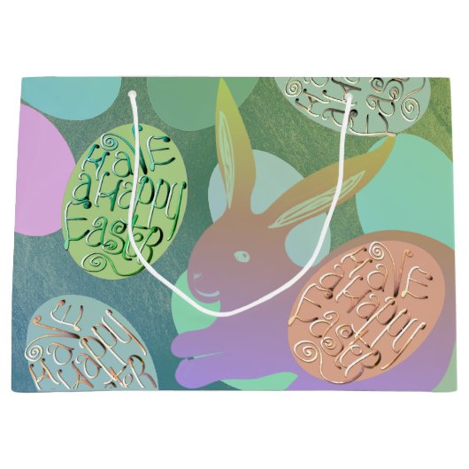 Paashaas Eieren op Blauw Groen Grote Gift Bag Groot Cadeauzakje (Voorkant)