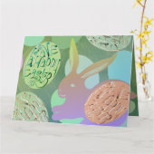 Paashaas eieren op blauw groen kaart (Gele Bloem)