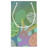 Paashaas eieren op blauw groen klein cadeauzakje (Achterkant)