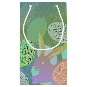 Paashaas eieren op blauw groen klein cadeauzakje